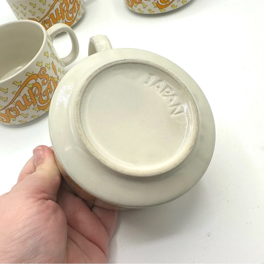 Vintage Kitschy 70s Japanese 'Soups On' Chicken Noodle Soup Mugs Set